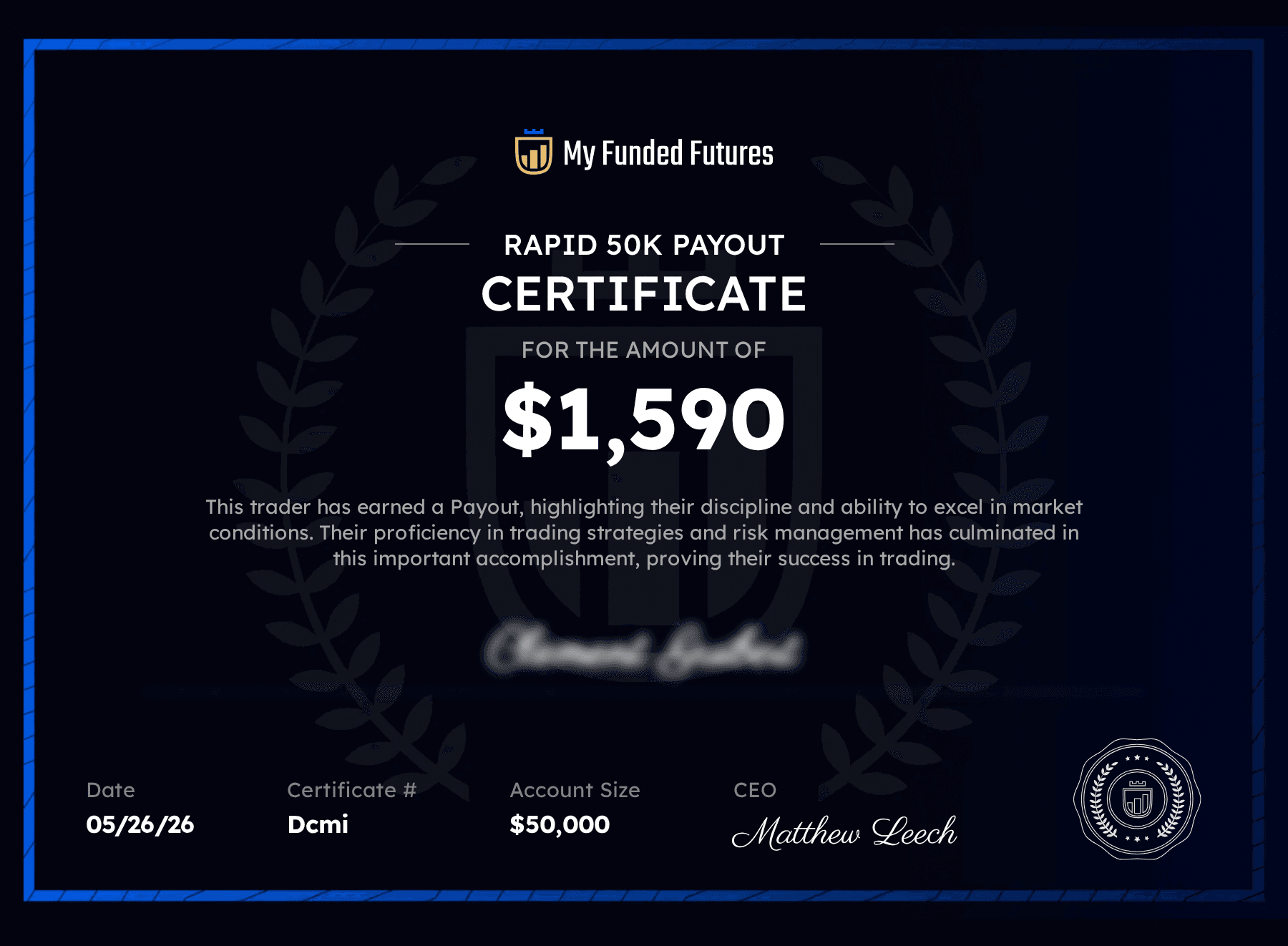 Certificat de payout partagé par un membre Thrivefin — document 4