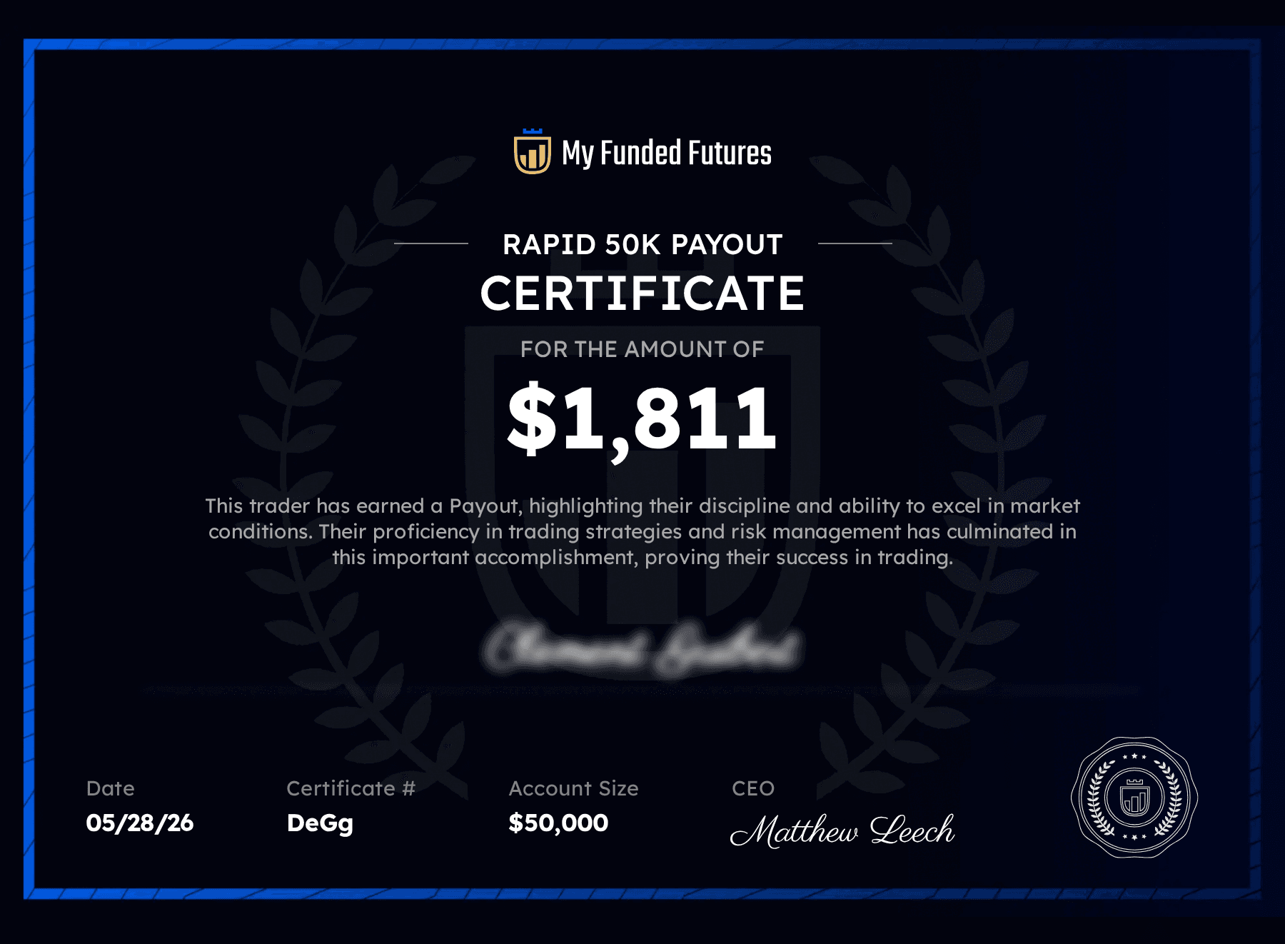 Certificat de payout partagé par un membre Thrivefin — document 3
