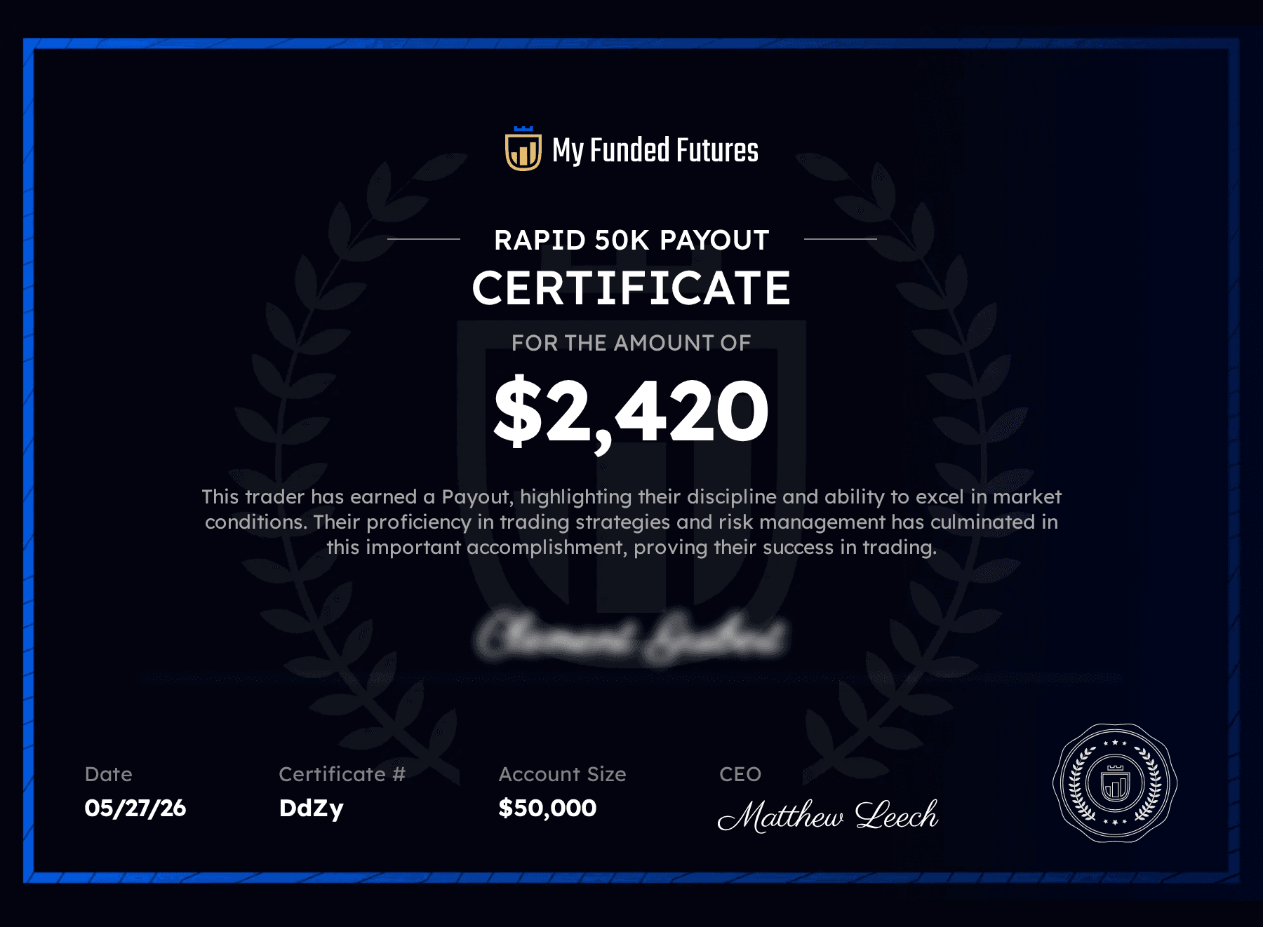Certificat de payout partagé par un membre Thrivefin — document 2