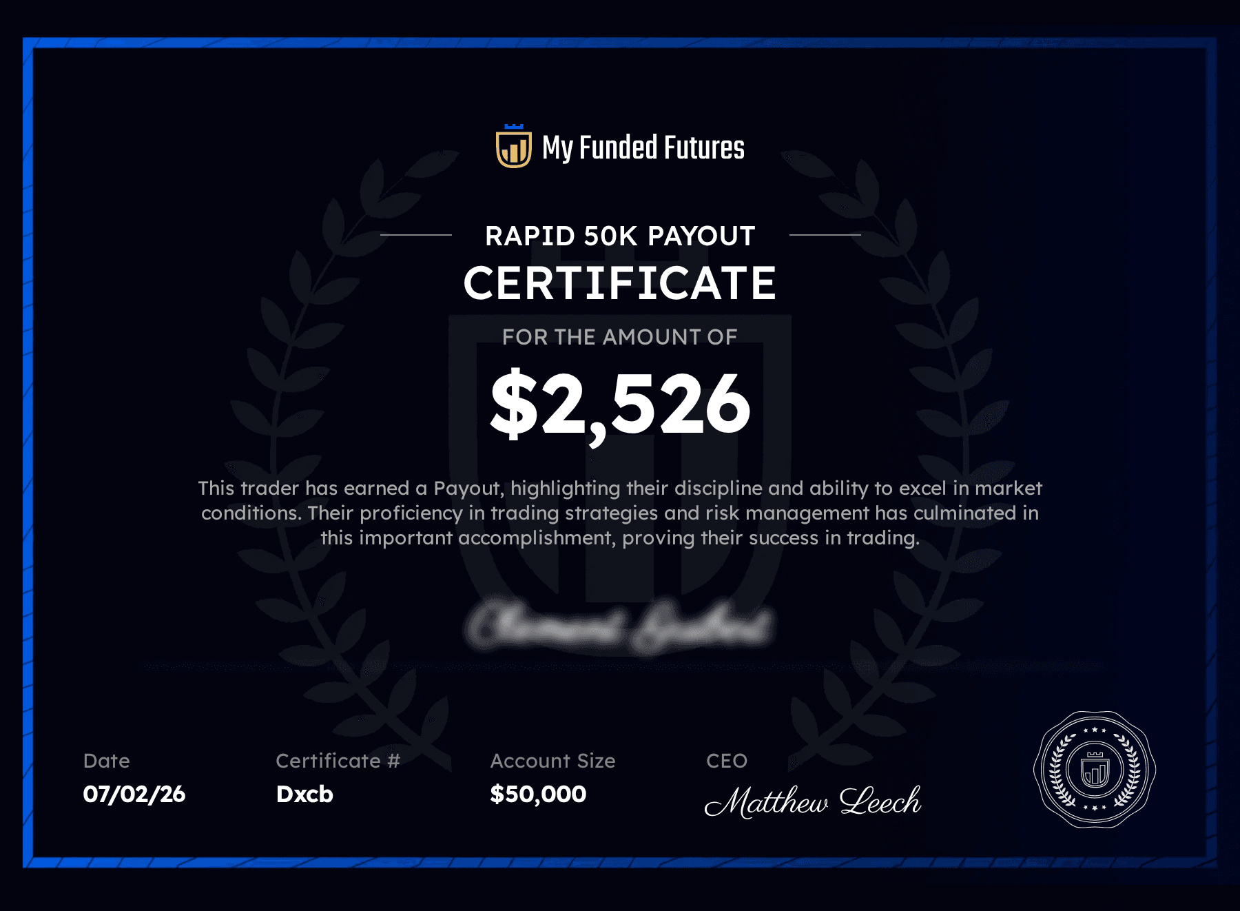 Certificat de payout partagé par un membre Thrivefin — document 1